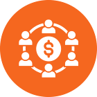 Icon with a money symbol surrounded by people