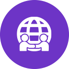 Icon of two people shaking hands in front of a globe