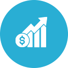 Icon with money symbol and money going upward