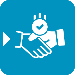 Icon of two people shaking hands and a checkmark