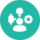 Icon of a person, a puzzle piece, a gear, and a lightbulb