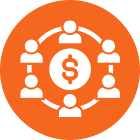 Icon of a dollar sign surrounded by people